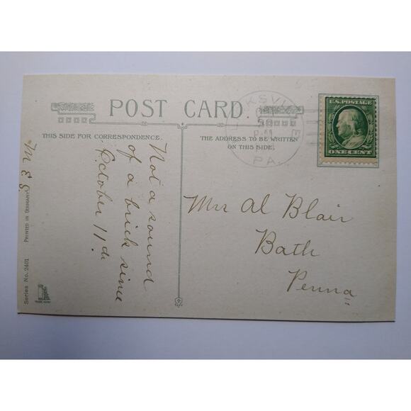 Vintage 1907 Halloween Postcard Black Cat, Clock & Fireplace Scene Flaking Gel - Picture 2 of 2